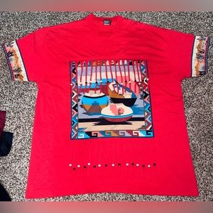 VTG Best Fruit of the Loom 90s Aztec Southwest Fringe Tribal Boho Single Stitch